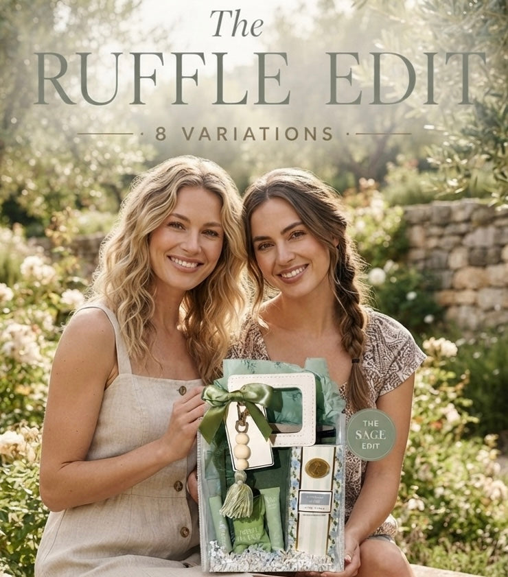 The Ruffle Edit Collection | Curated Gift Set | Canvas Ruffle Pouch | Self-Care Beauty Bundle