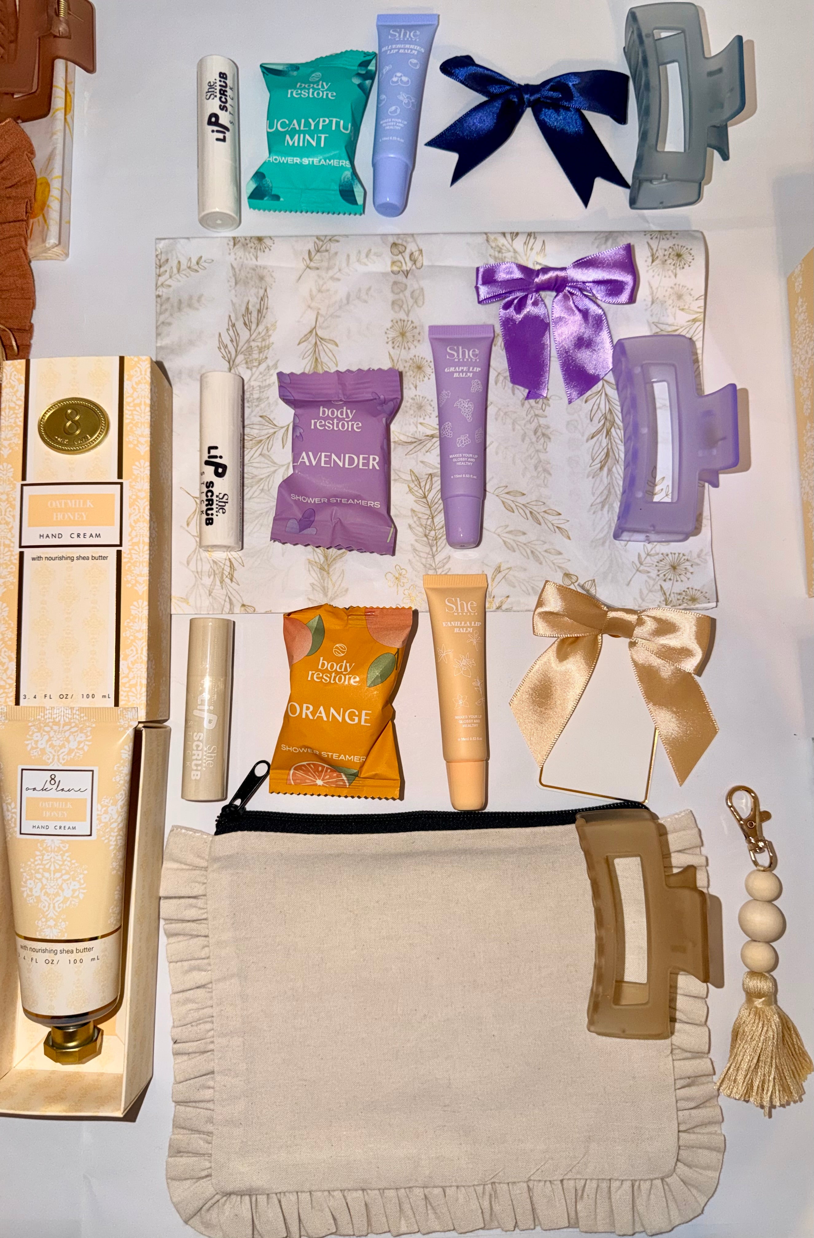 The Ruffle Edit Collection | Curated Gift Set | Canvas Ruffle Pouch | Self-Care Beauty Bundle