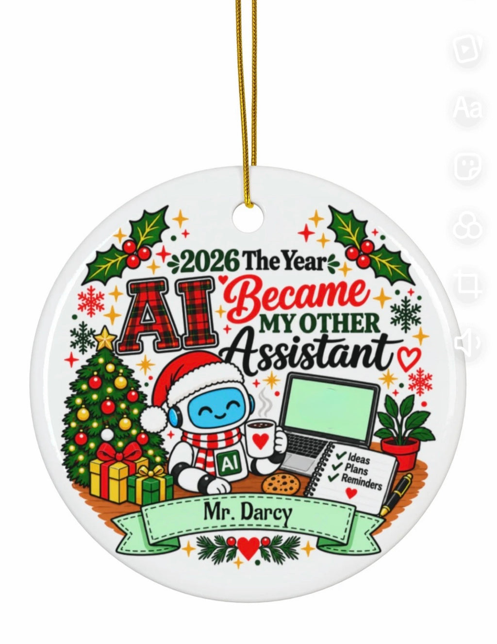2026 AI Assistant Christmas Ornament | Personalized AI Lover Gift | Funny ChatGPT Inspired Ornament