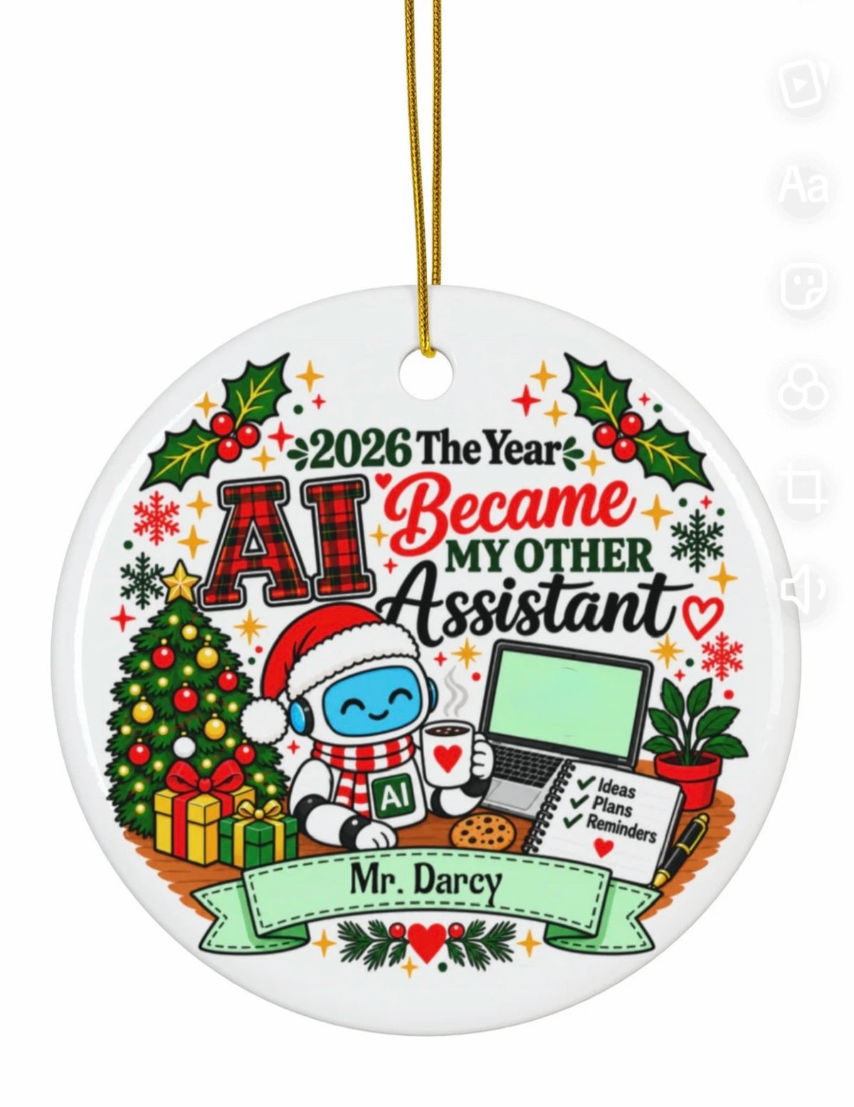 2026 AI Assistant Christmas Ornament | Personalized AI Lover Gift | Funny ChatGPT Inspired Ornament