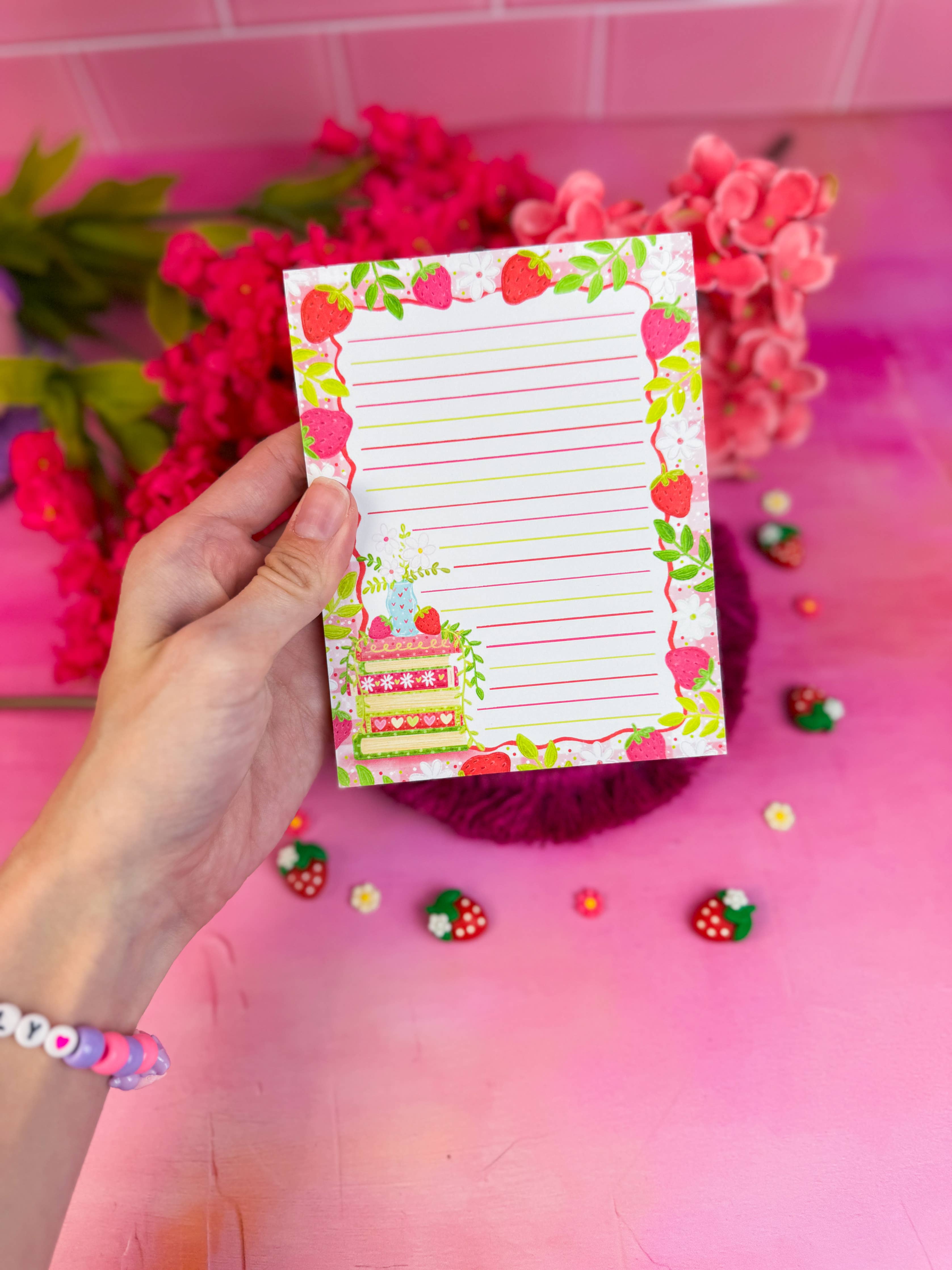 Strawberry Book Stack Notepad 4.25" x 5.5"