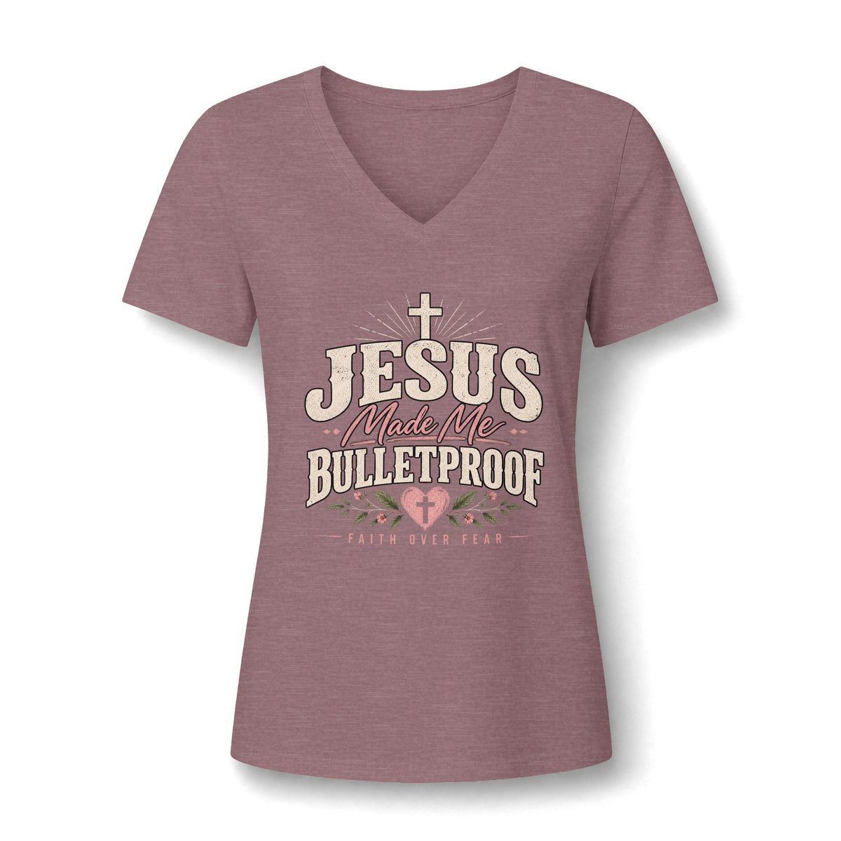 Jesus Made Me Bulletproof V-Neck Shirt | Christian Shirt for Women | Faith Based Tee