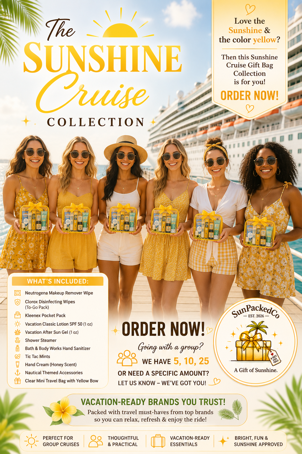 Yellow Cruise Gift Bag, Sunshine Cruise Collection, Cruise Essentials, Bon Voyage Gift, Vacation Gift, Travel Gift, Vacation Brand
