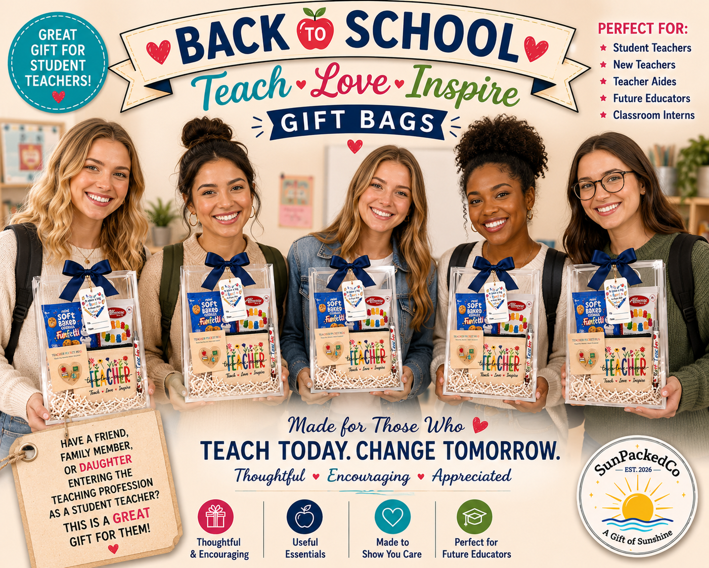Back to School Teacher Gift Bag, Teacher Appreciation Gift, Daycare Teacher, New Teacher, Student Teacher, Teacher Aide Gift, Educator Gift
