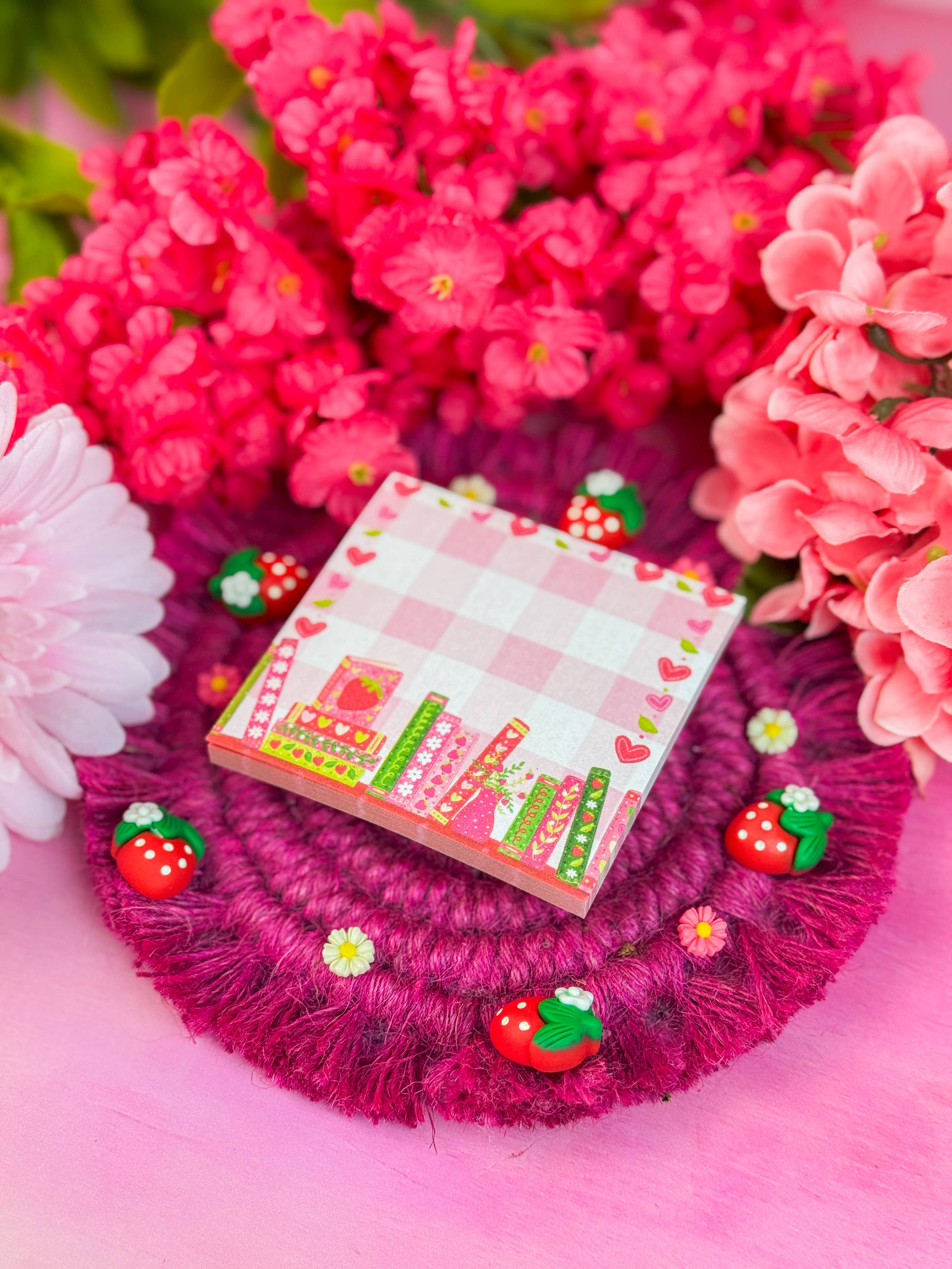 Strawberry Bookshelf Sticky Notes 3" x 3"