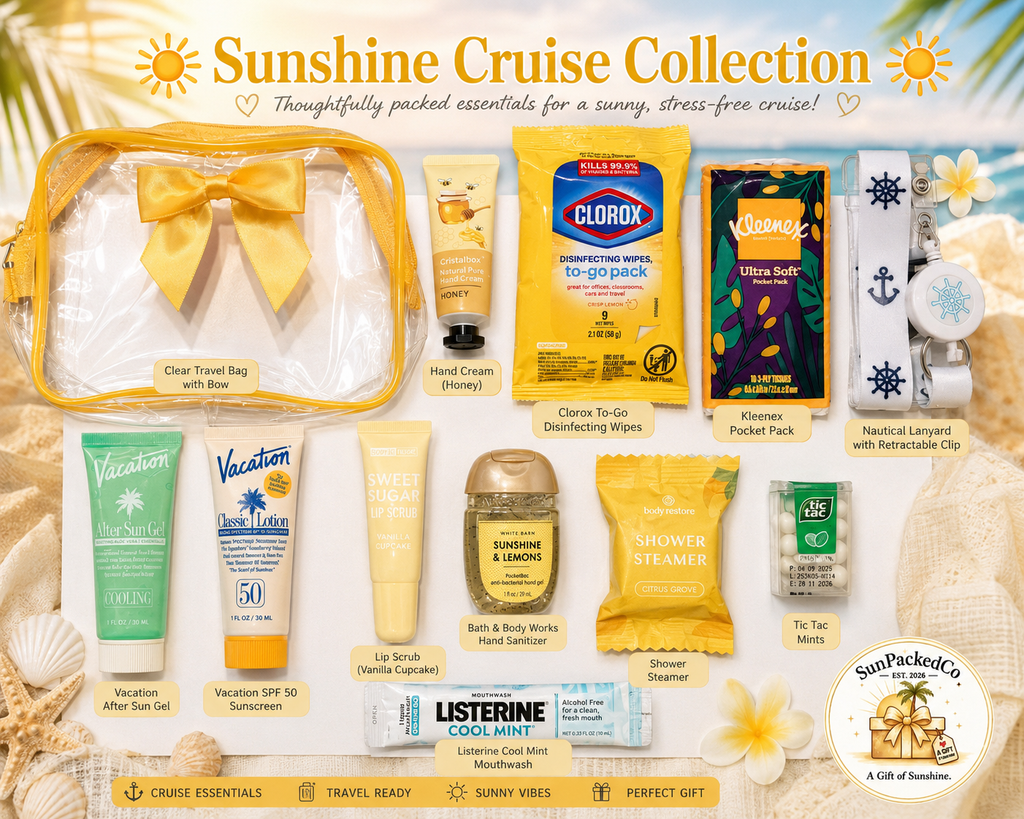 Yellow Cruise Gift Bag, Sunshine Cruise Collection, Cruise Essentials, Bon Voyage Gift, Vacation Gift, Travel Gift, Vacation Brand