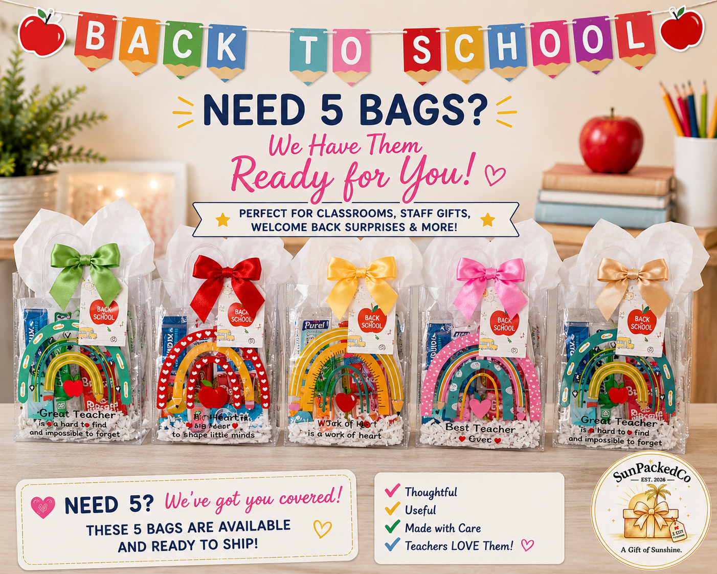 Teacher Mini Gift Bags, Bulk Teacher Gifts, Back to School Gifts, Staff Appreciation, Classroom Welcome, Meet the Teacher First Year Teacher