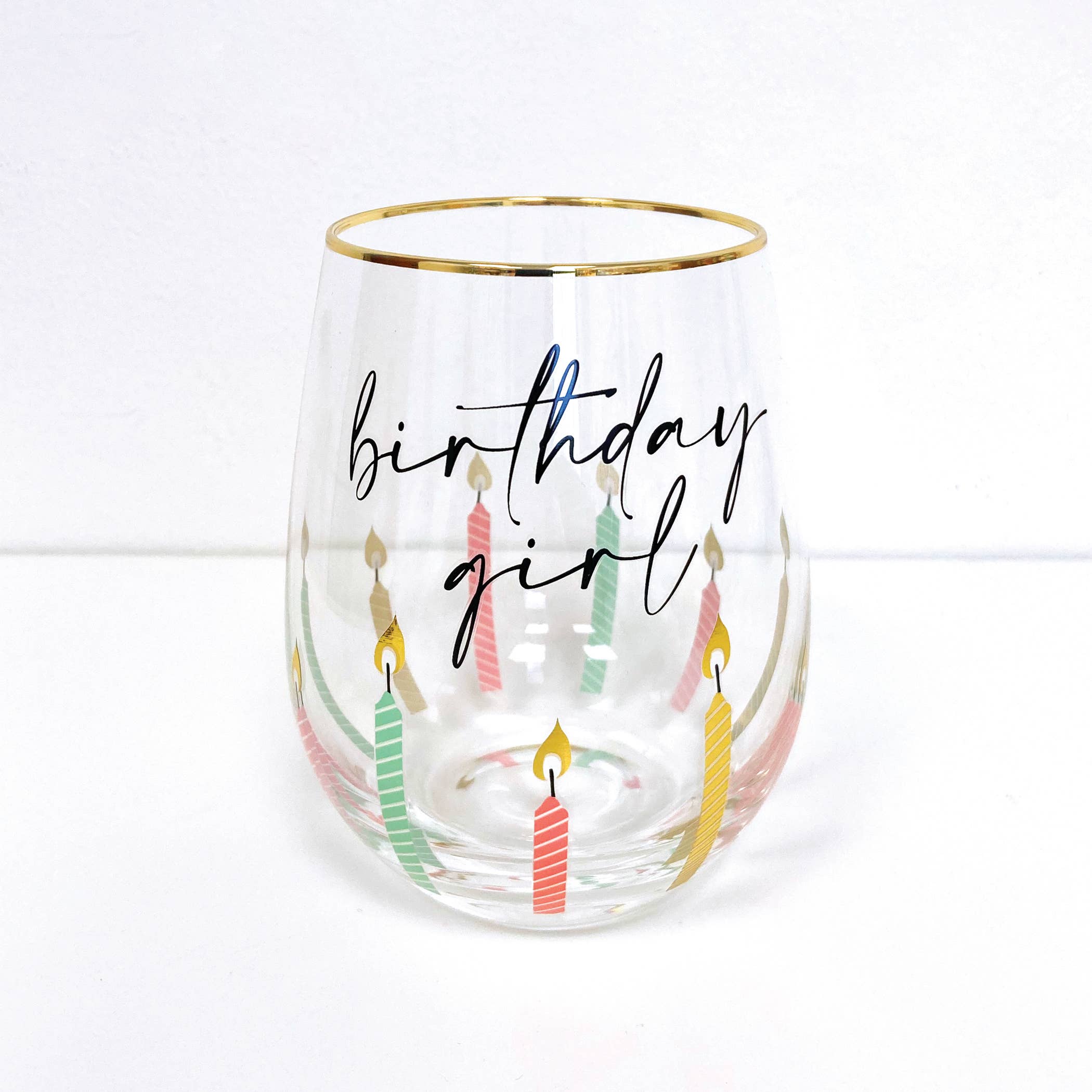 Birthday Girl Stemless Wine Glass, 20oz Gold Rim