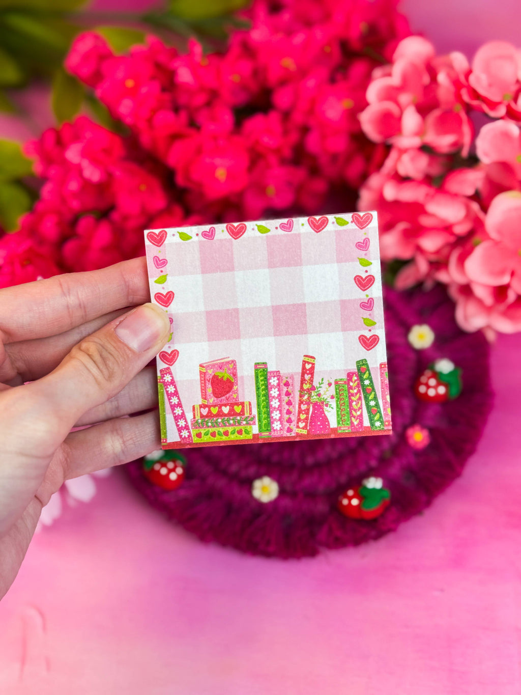 Strawberry Bookshelf Sticky Notes 3" x 3"