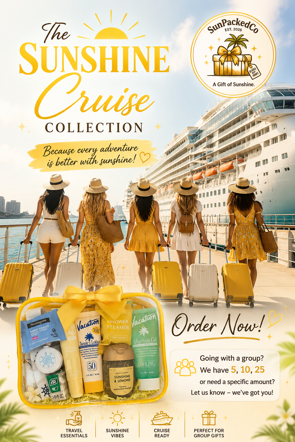 Yellow Cruise Gift Bag, Sunshine Cruise Collection, Cruise Essentials, Bon Voyage Gift, Vacation Gift, Travel Gift, Vacation Brand