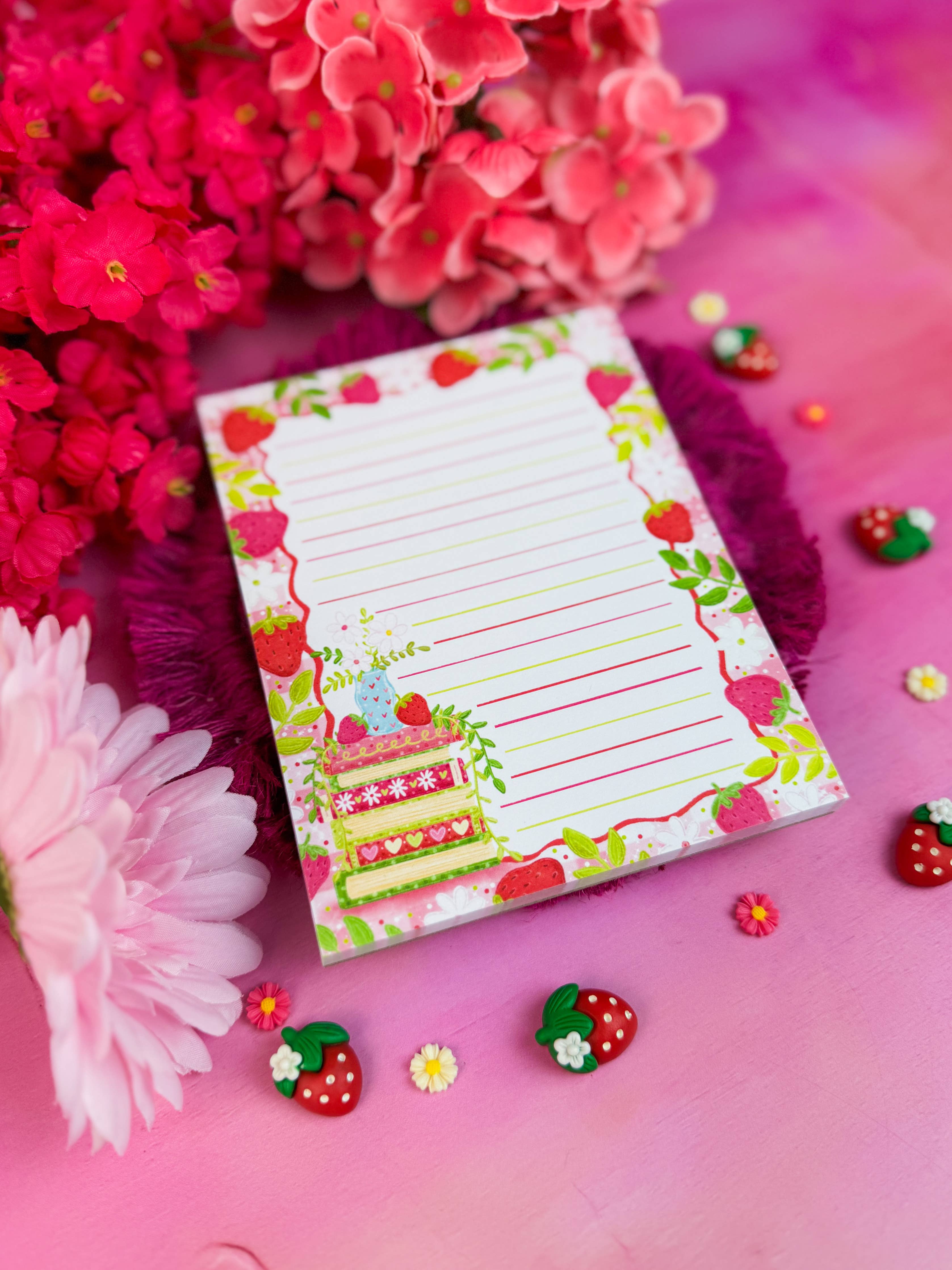 Strawberry Book Stack Notepad 4.25" x 5.5"