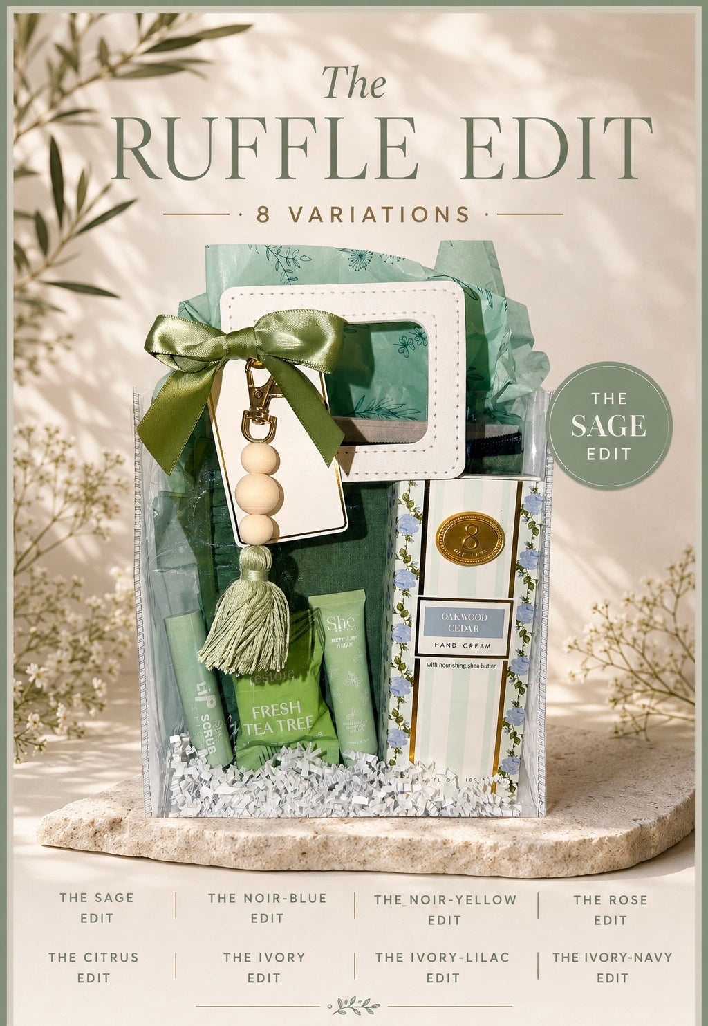 The Ruffle Edit Collection | Curated Gift Set | Canvas Ruffle Pouch | Self-Care Beauty Bundle