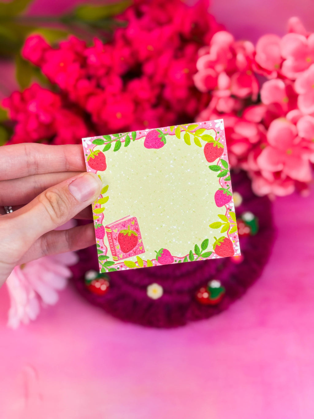 Strawberry Book Sticky Notes 3" x 3"