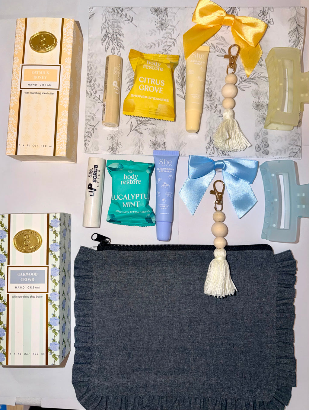 The Ruffle Edit Collection | Curated Gift Set | Canvas Ruffle Pouch | Self-Care Beauty Bundle