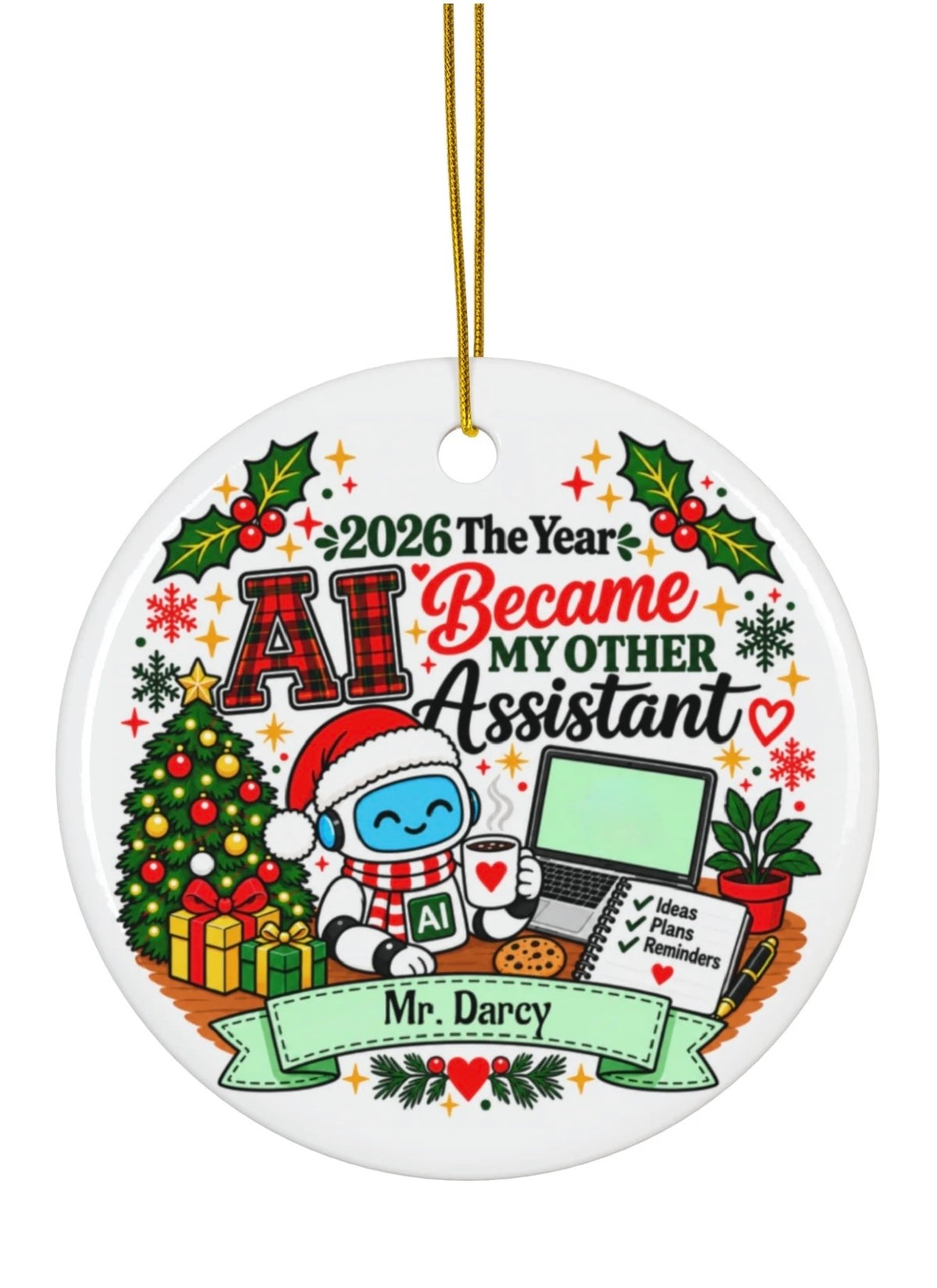 2026 AI Assistant Christmas Ornament | Personalized AI Lover Gift | Funny ChatGPT Inspired Ornament