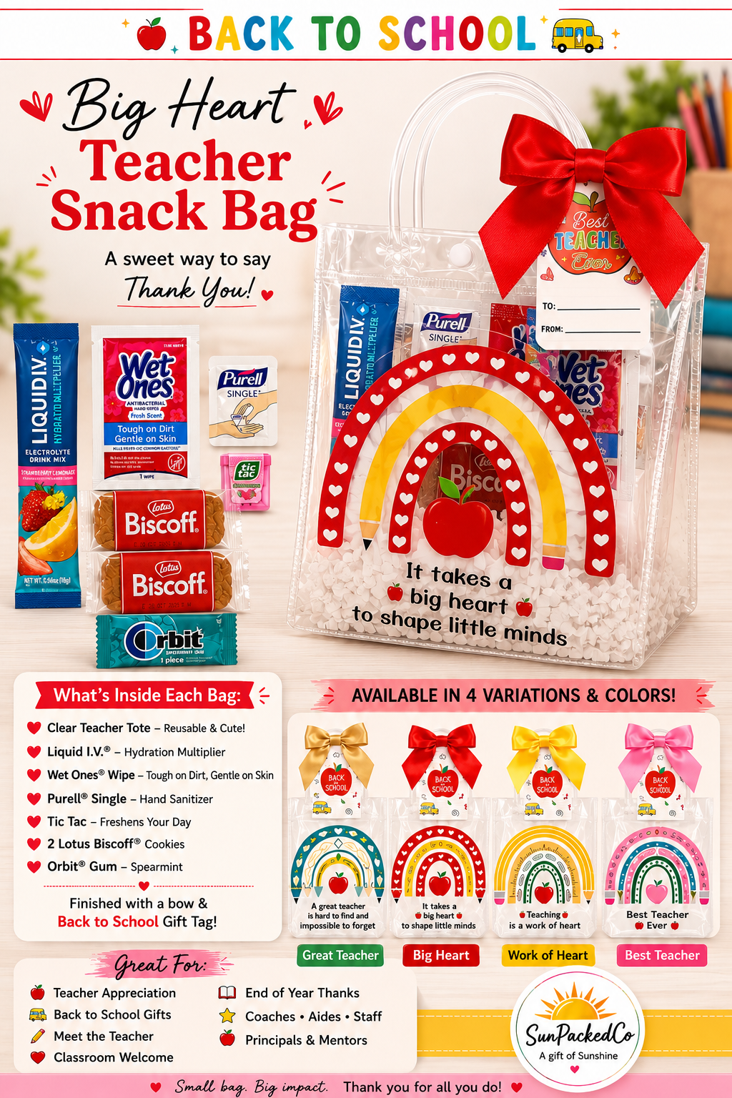 Teacher Mini Gift Bags, Bulk Teacher Gifts, Back to School Gifts, Staff Appreciation, Classroom Welcome, Meet the Teacher First Year Teacher