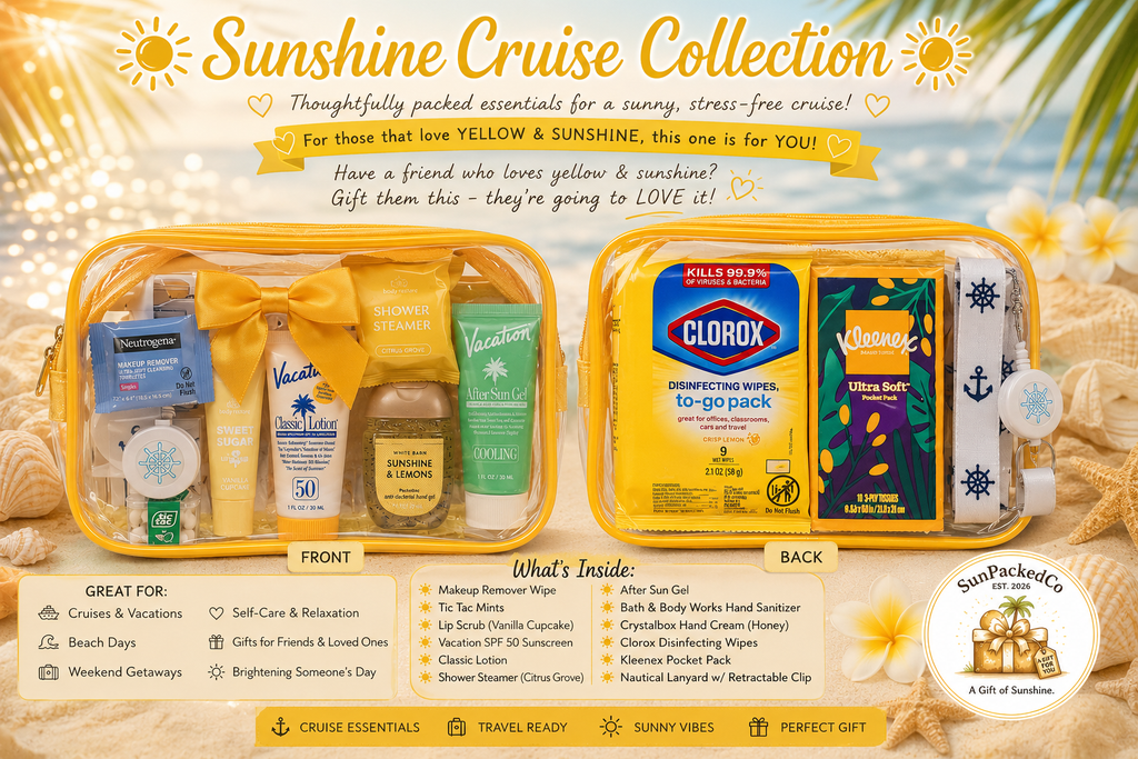 Yellow Cruise Gift Bag, Sunshine Cruise Collection, Cruise Essentials, Bon Voyage Gift, Vacation Gift, Travel Gift, Vacation Brand