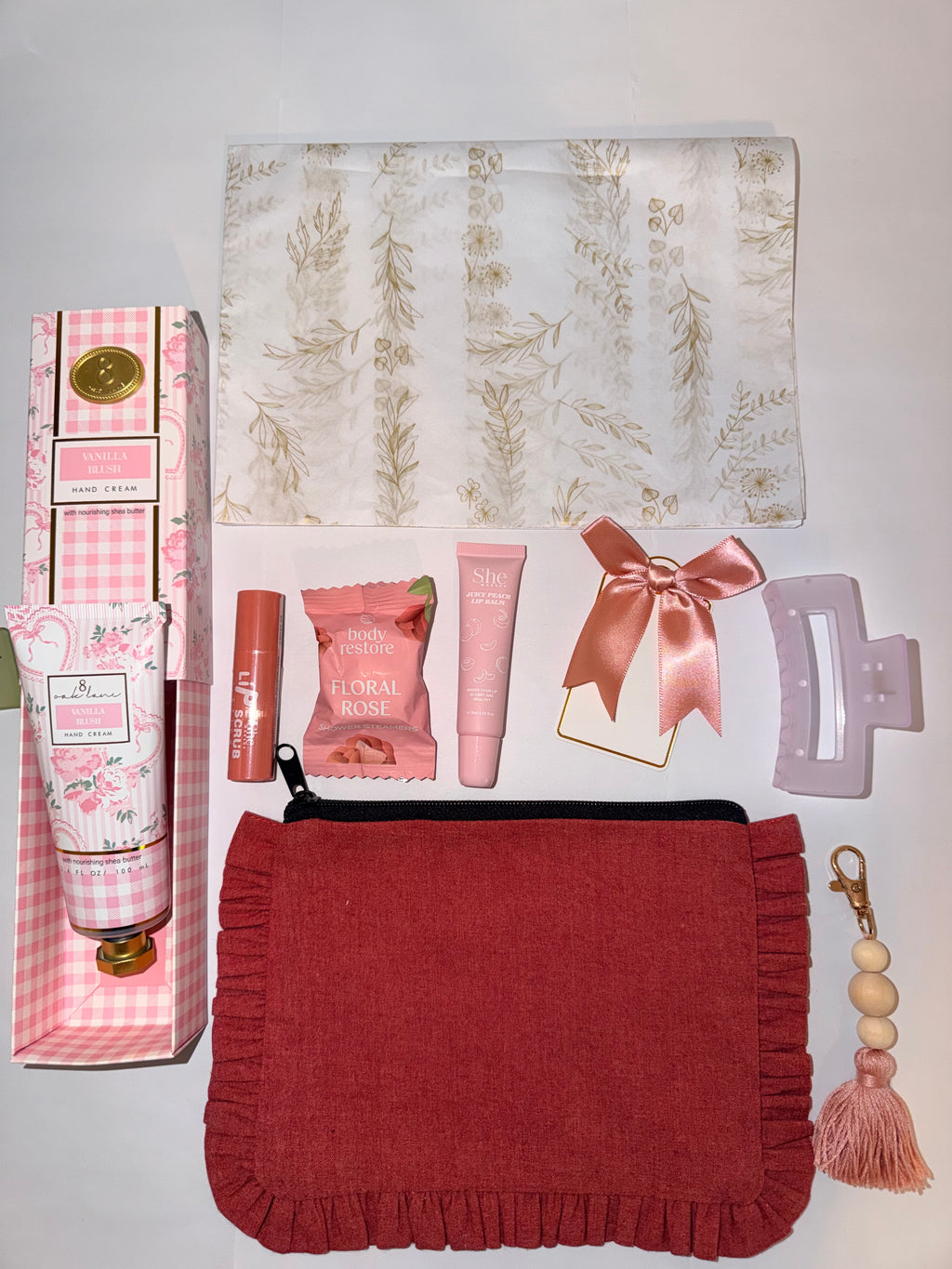 The Ruffle Edit Collection | Curated Gift Set | Canvas Ruffle Pouch | Self-Care Beauty Bundle