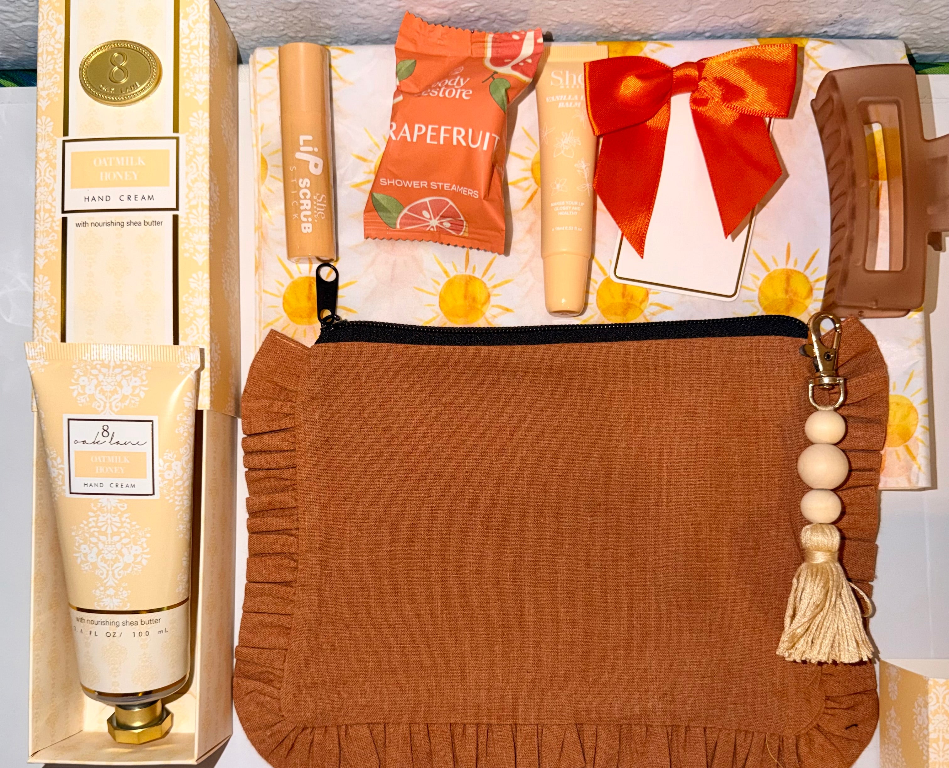 The Ruffle Edit Collection | Curated Gift Set | Canvas Ruffle Pouch | Self-Care Beauty Bundle
