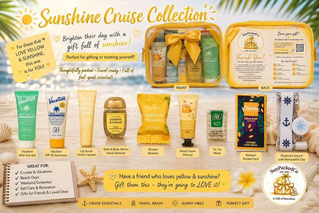 Yellow Cruise Gift Bag, Sunshine Cruise Collection, Cruise Essentials, Bon Voyage Gift, Vacation Gift, Travel Gift, Vacation Brand