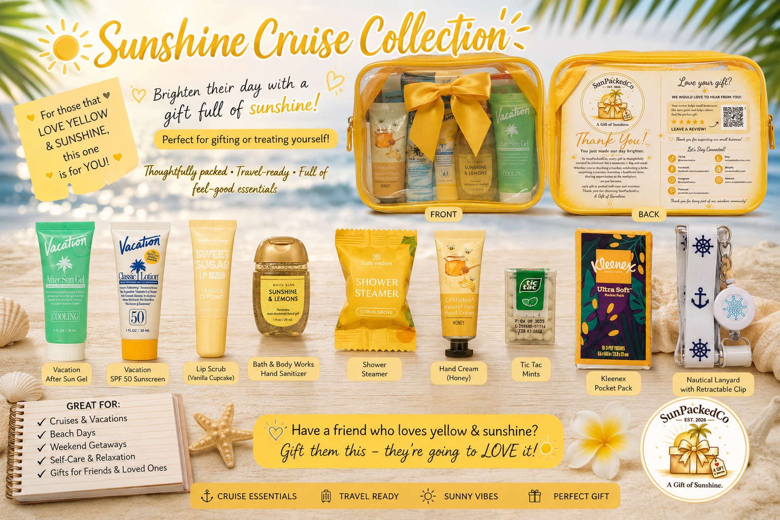 Yellow Cruise Gift Bag, Sunshine Cruise Collection, Cruise Essentials, Bon Voyage Gift, Vacation Gift, Travel Gift, Vacation Brand