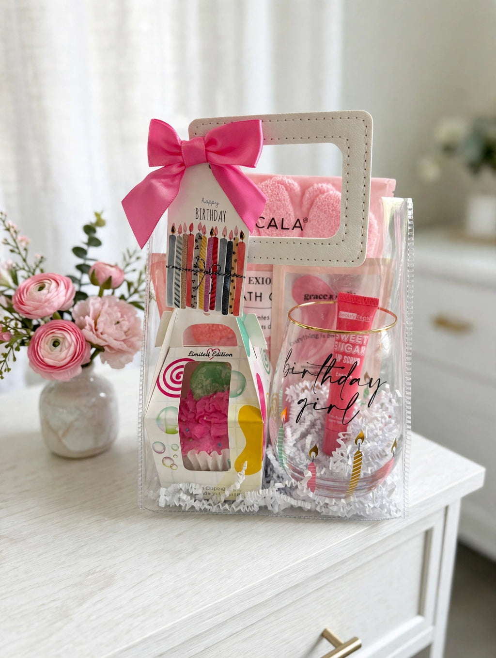 Celebrate Her Birthday Gift Bag – Birthday Girl Wine Glass & Pampering Gift Set for Her
