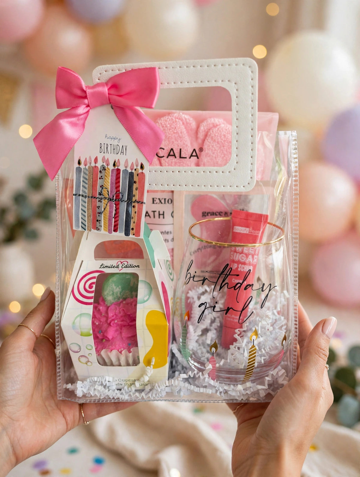 Celebrate Her Birthday Gift Bag – Birthday Girl Wine Glass & Pampering Gift Set for Her