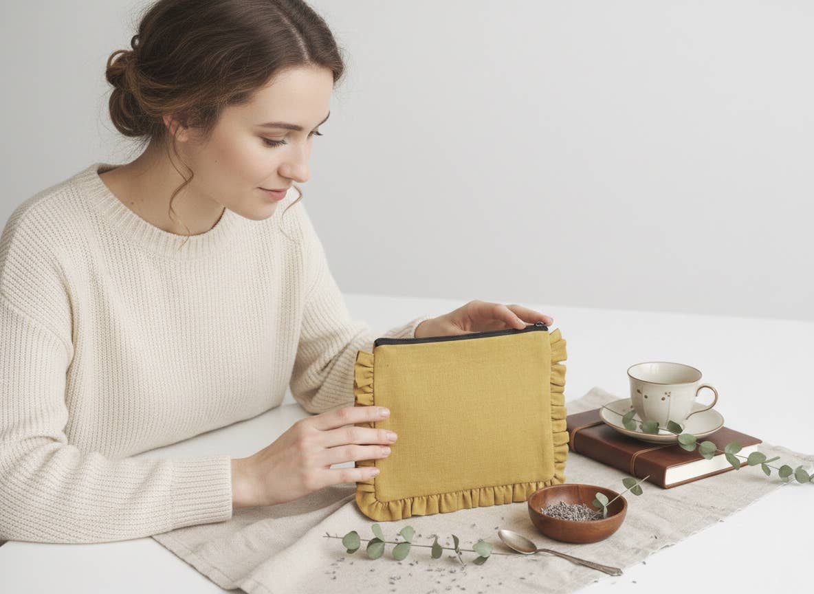 Canvas Ruffle Pouches | Canvas Travel Pouches | Zipper Pouch