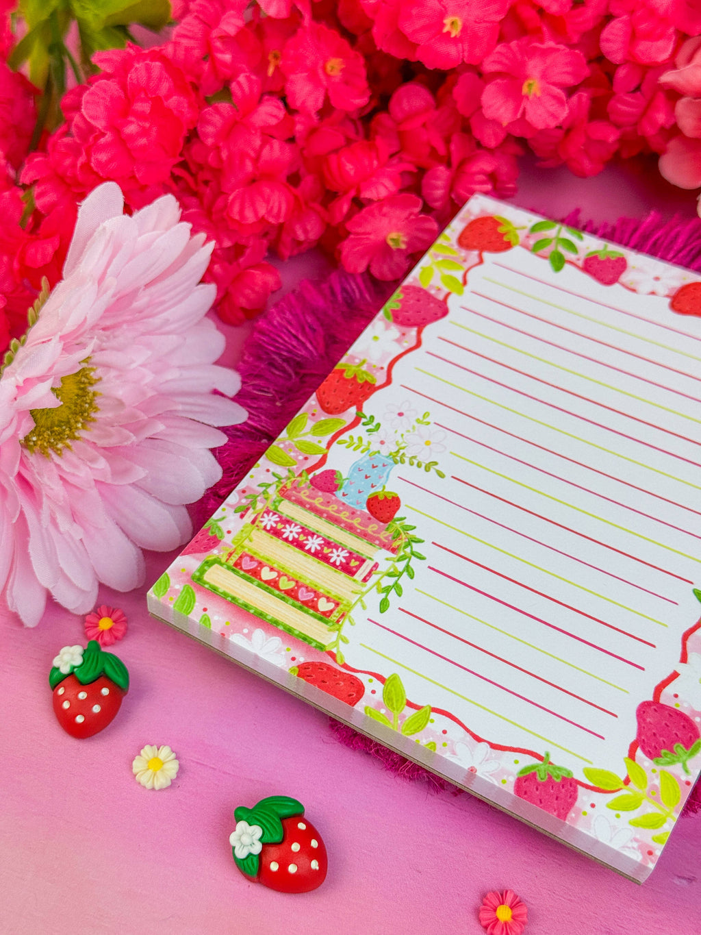 Strawberry Book Stack Notepad 4.25" x 5.5"