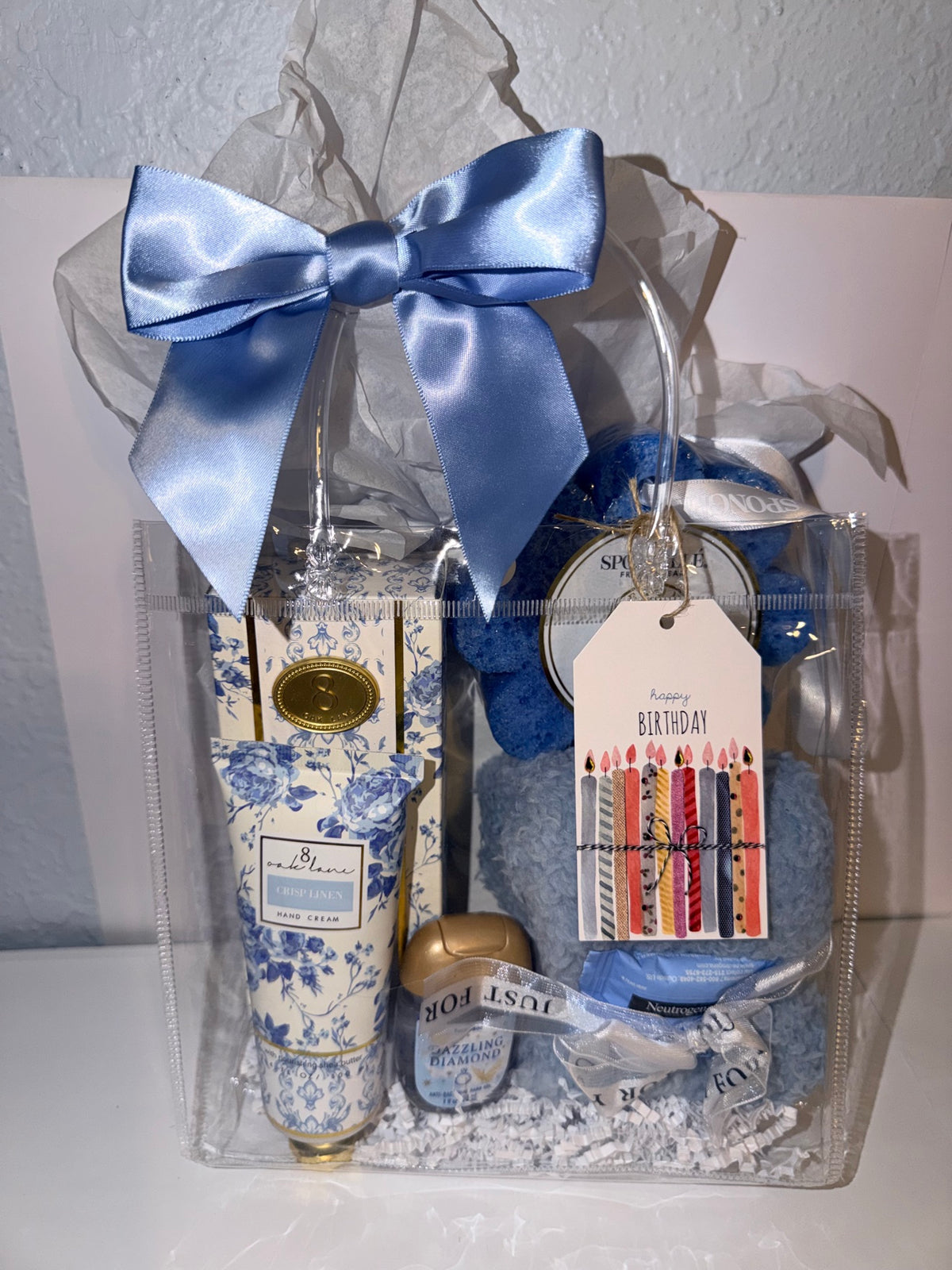 Dazzling Blue Birthday | Blue Spa Birthday Gift Bag for Women — Hand Cream, Bath Sponge, Cozy Socks, Ready to Give