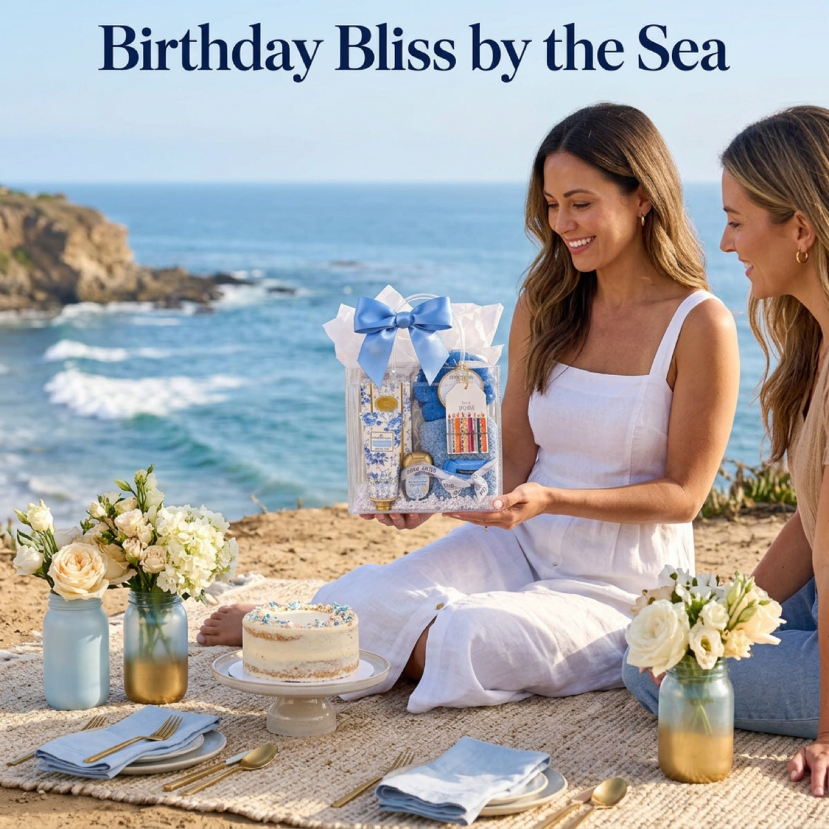 Dazzling Blue Birthday | Blue Spa Birthday Gift Bag for Women — Hand Cream, Bath Sponge, Cozy Socks, Ready to Give