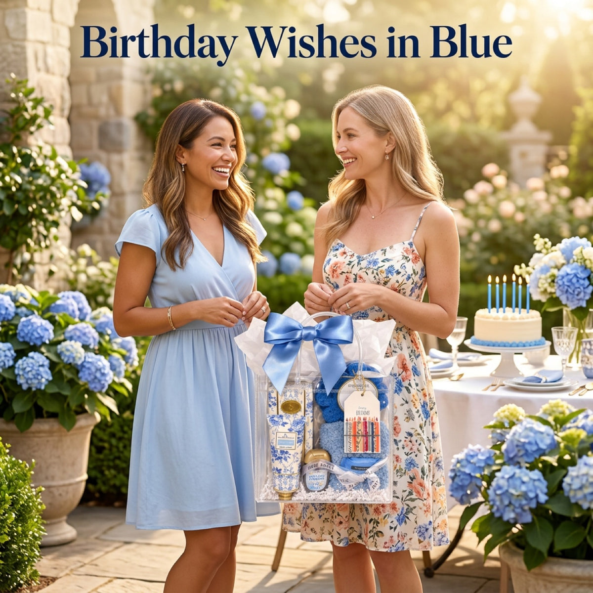 Dazzling Blue Birthday | Blue Spa Birthday Gift Bag for Women — Hand Cream, Bath Sponge, Cozy Socks, Ready to Give
