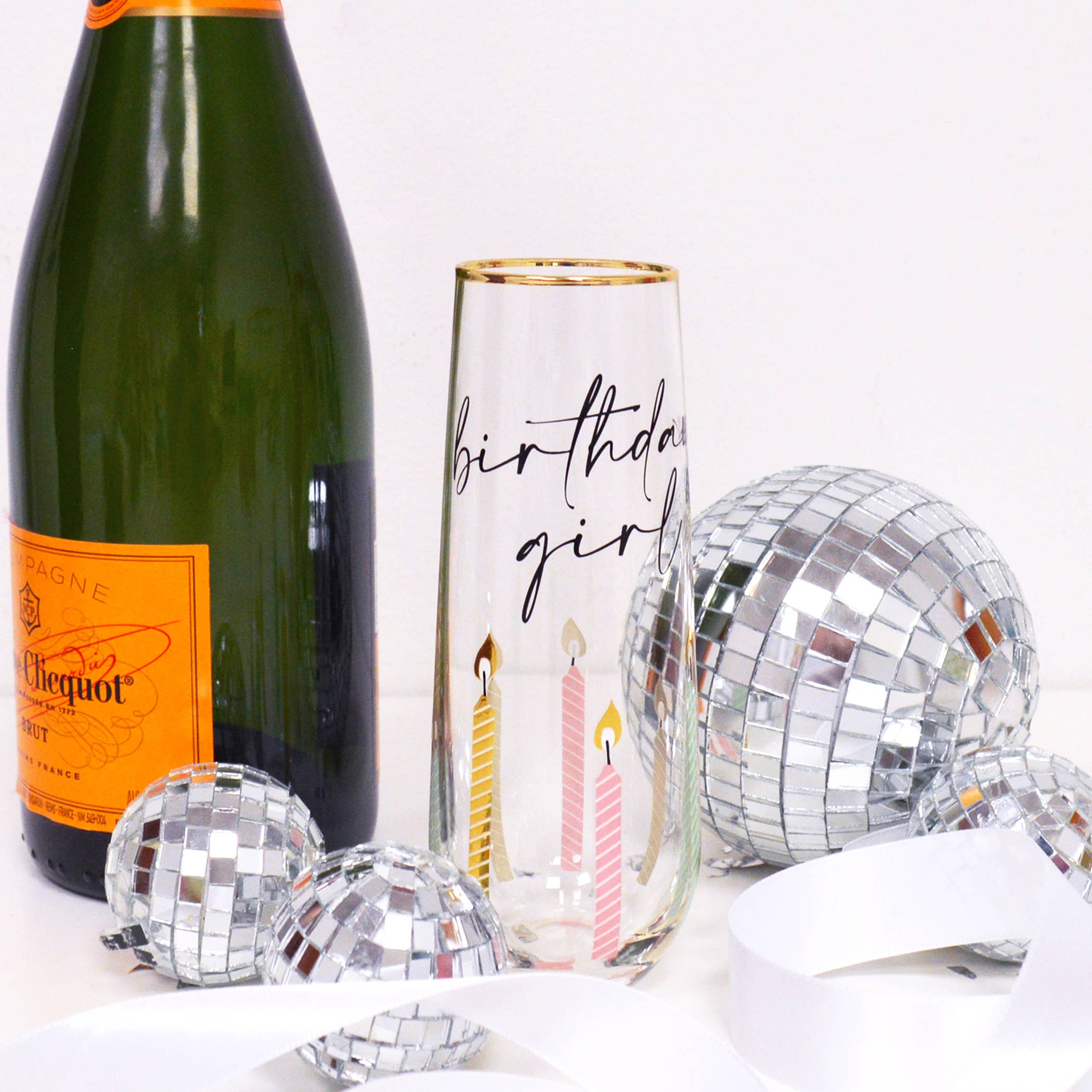 Birthday Girl Stemless Champagne Glass, Gold Rim