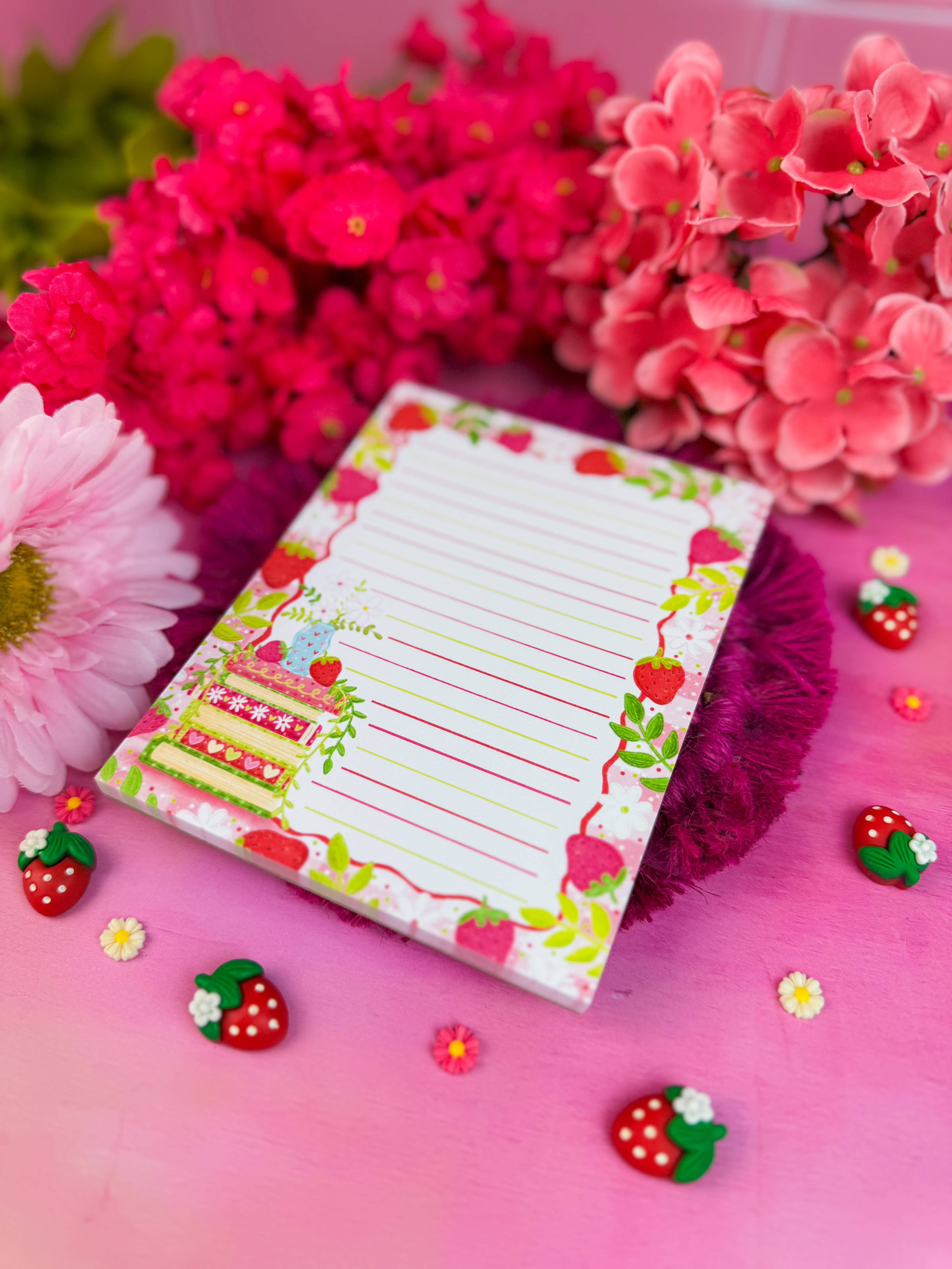 Strawberry Book Stack Notepad 4.25" x 5.5"
