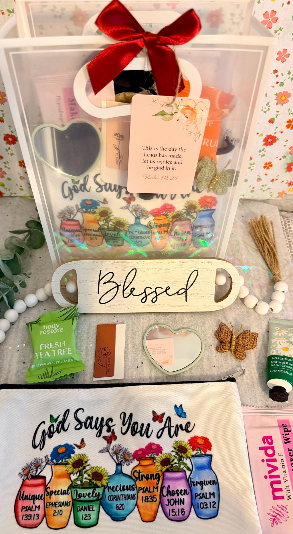 Christian Self Care Gift Bag | Faith Encouragement Spa Set, Bible Verse Pouch