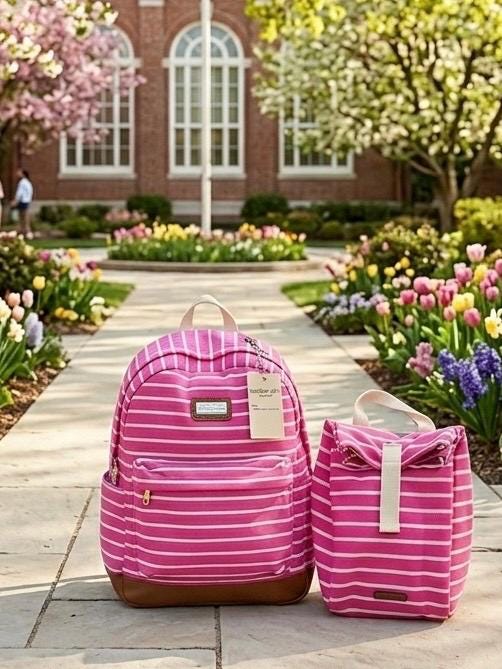 Madden Girl Pink Striped Backpack and Lunch Bag Set | Back to School Ready