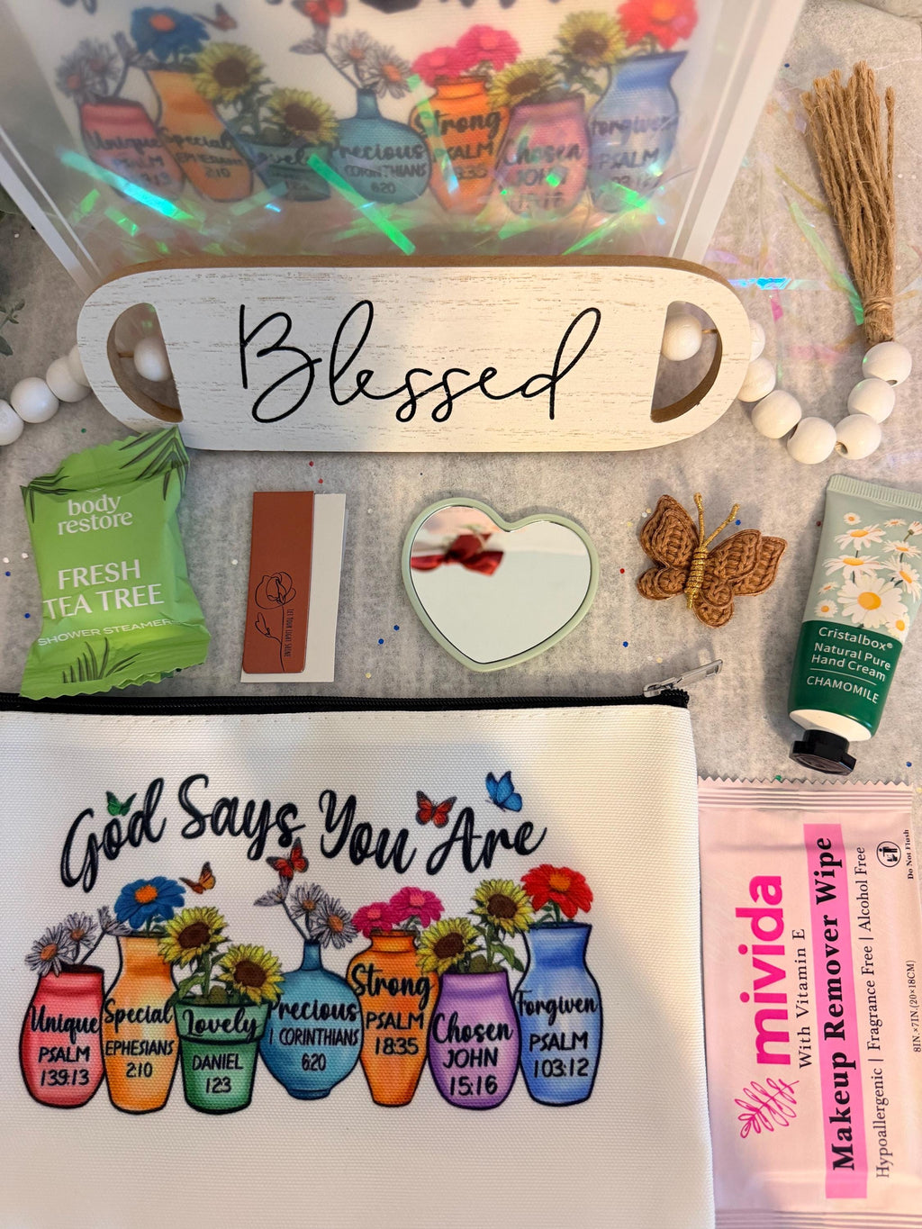 Christian Self Care Gift Bag | Faith Encouragement Spa Set, Bible Verse Pouch