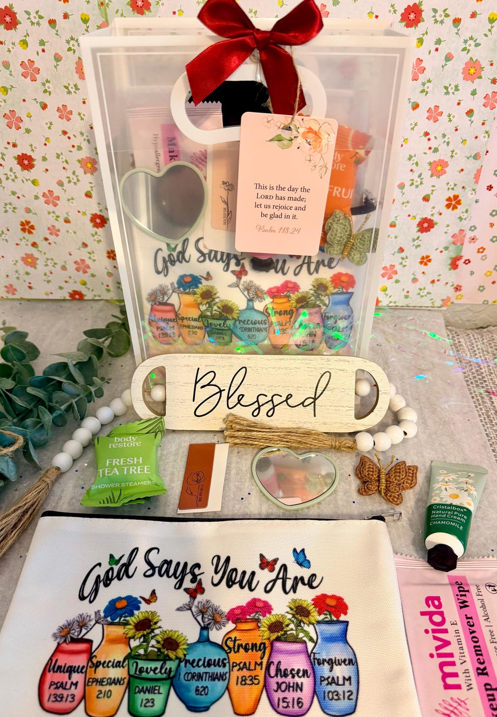 Christian Self Care Gift Bag | Faith Encouragement Spa Set, Bible Verse Pouch
