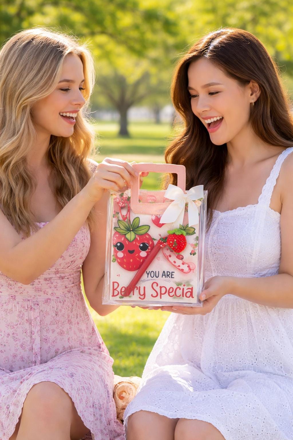 Strawberry Gift Bag Set | Berry Sweet Party Favors | Girls Birthday Party Gifts | Cute Strawberry Theme Bags | 80s Aesthetic Gift Set | Pink