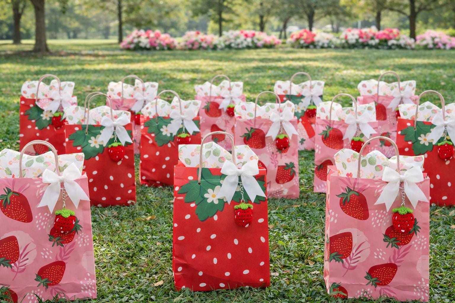 Strawberry Gift Bag Set | Berry Sweet Party Favors | Girls Birthday Party Gifts | Cute Strawberry Theme Bags | 80s Aesthetic Gift Set | Pink