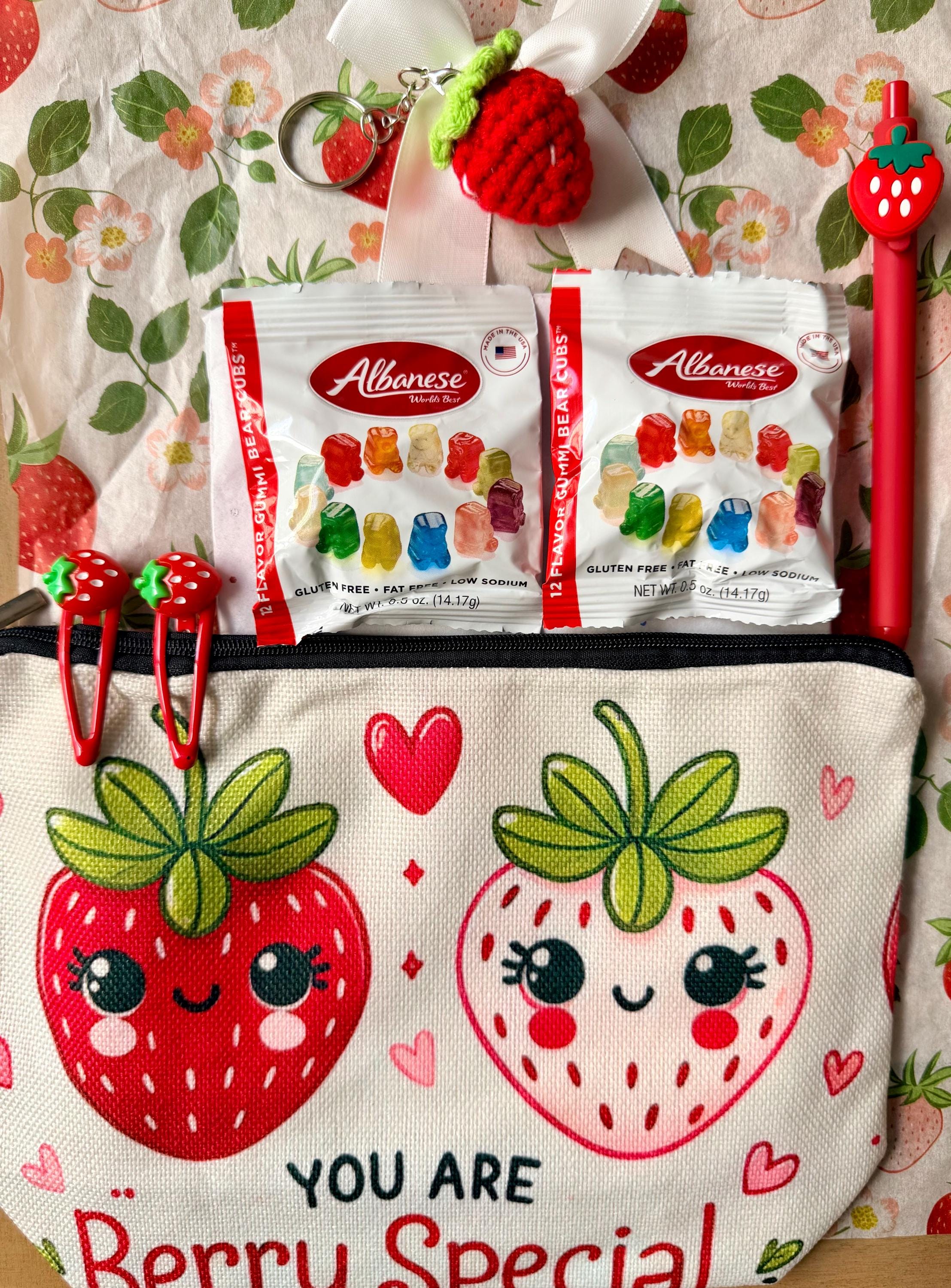 Strawberry Gift Bag Set | Berry Sweet Party Favors | Girls Birthday Party Gifts | Cute Strawberry Theme Bags | 80s Aesthetic Gift Set | Pink