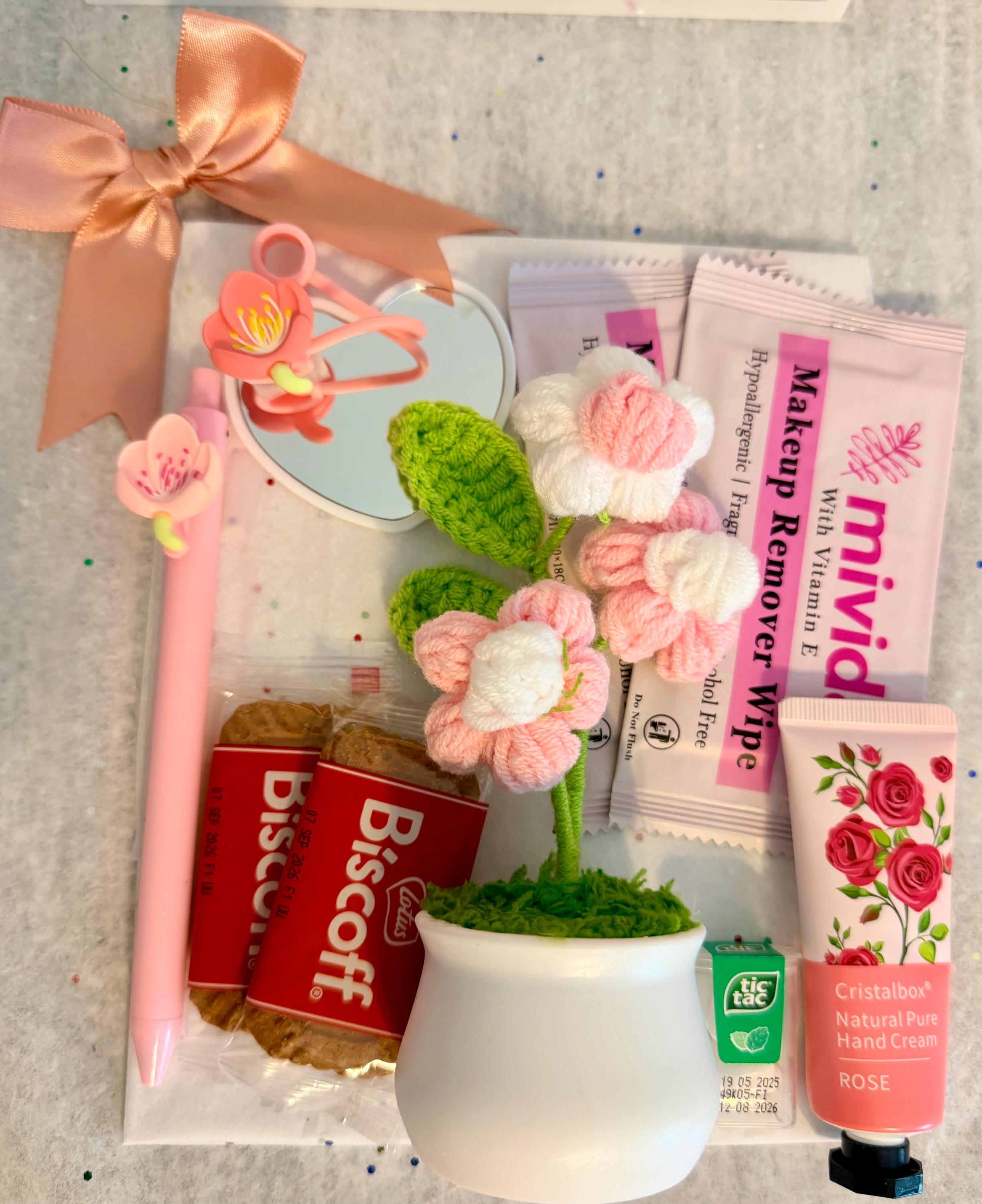 Crochet Flower Mother's Day Gift Bag | Pink Floral Self-Care Spa Tote