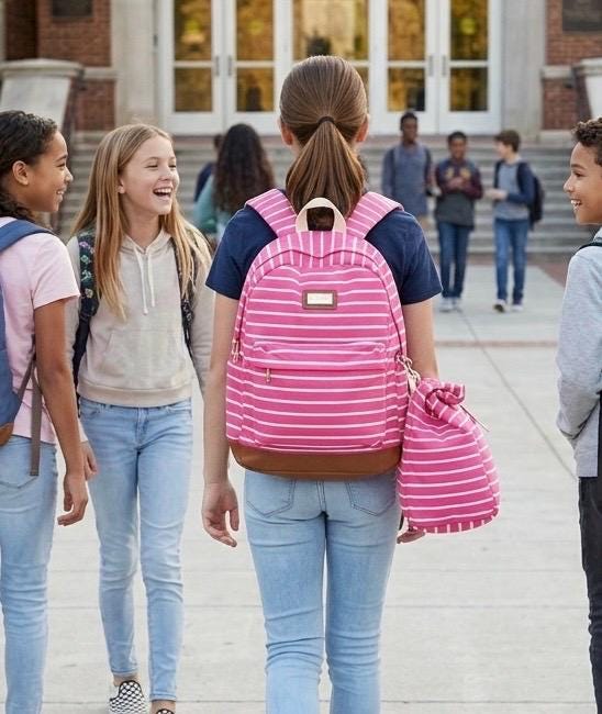 Madden Girl Pink Striped Backpack and Lunch Bag Set | Back to School Ready