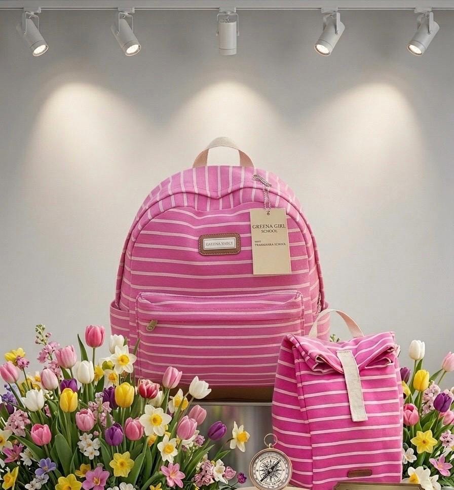 Madden Girl Pink Striped Backpack and Lunch Bag Set | Back to School Ready
