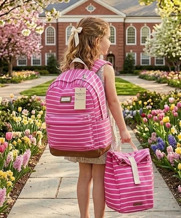 Madden Girl Pink Striped Backpack and Lunch Bag Set | Back to School Ready