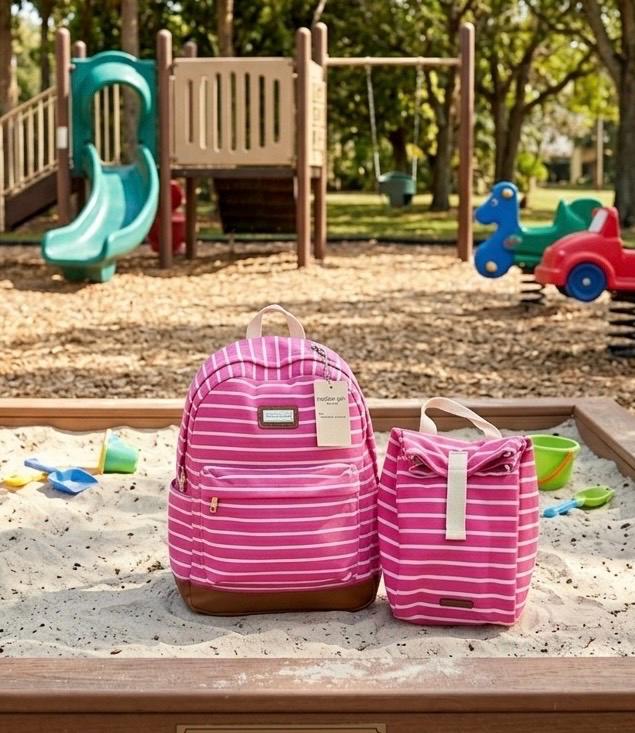 Madden Girl Pink Striped Backpack and Lunch Bag Set | Back to School Ready