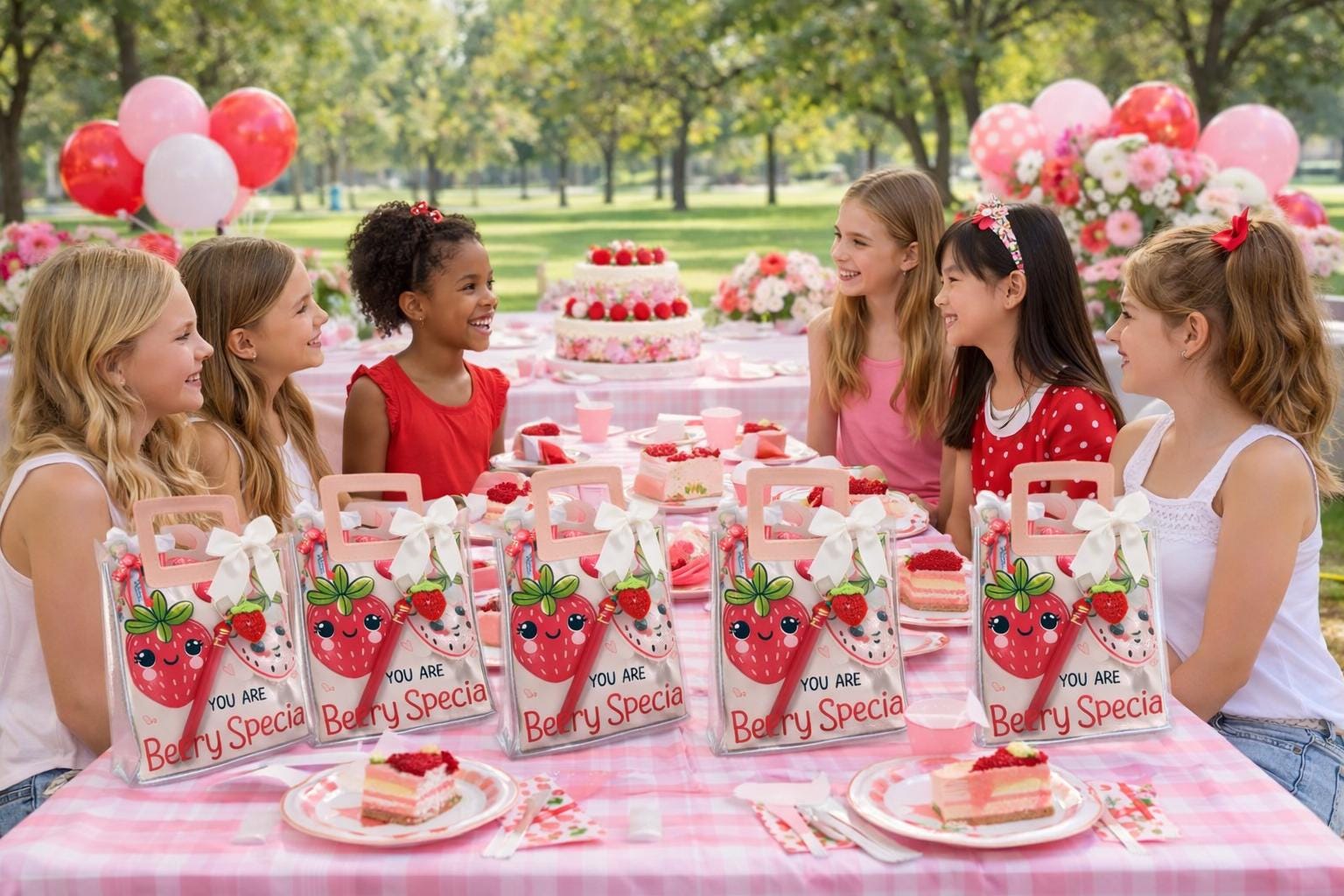 Strawberry Gift Bag Set | Berry Sweet Party Favors | Girls Birthday Party Gifts | Cute Strawberry Theme Bags | 80s Aesthetic Gift Set | Pink