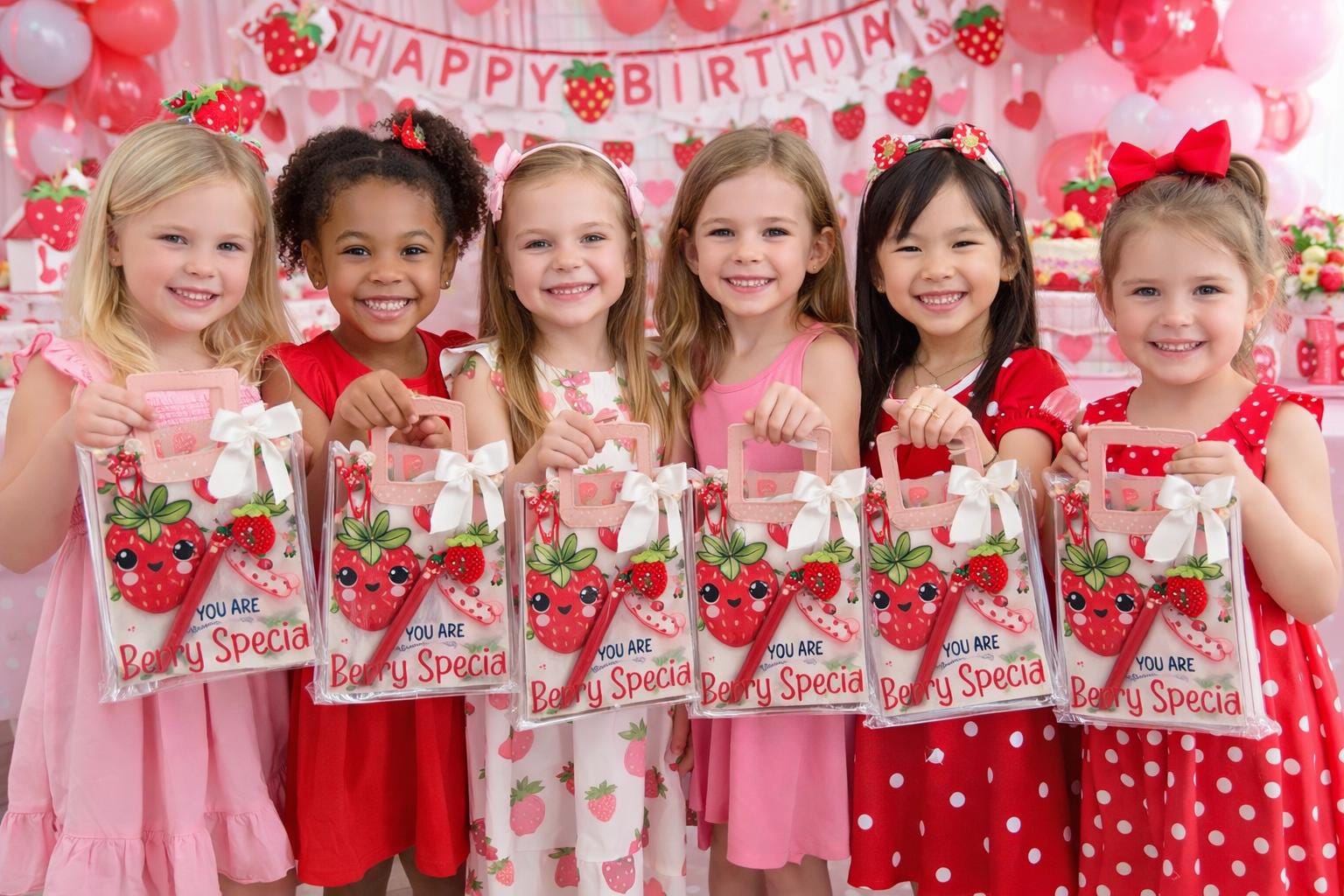 Strawberry Gift Bag Set | Berry Sweet Party Favors | Girls Birthday Party Gifts | Cute Strawberry Theme Bags | 80s Aesthetic Gift Set | Pink