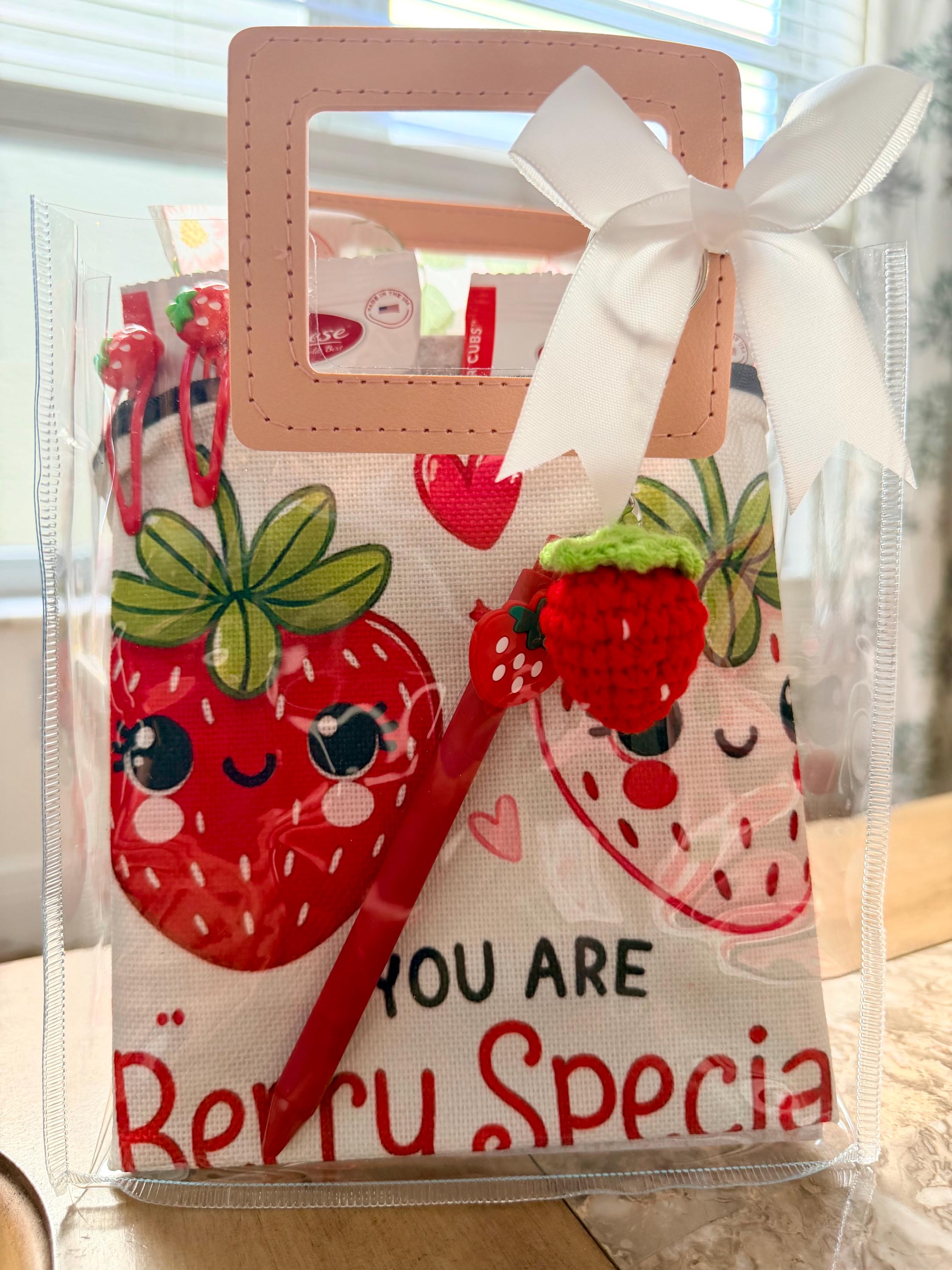 Strawberry Gift Bag Set | Berry Sweet Party Favors | Girls Birthday Party Gifts | Cute Strawberry Theme Bags | 80s Aesthetic Gift Set | Pink