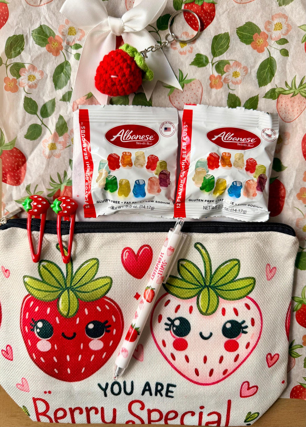 Strawberry Gift Bag Set | Berry Sweet Party Favors | Girls Birthday Party Gifts | Cute Strawberry Theme Bags | 80s Aesthetic Gift Set | Pink